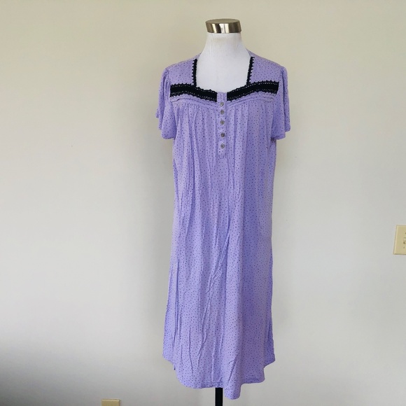 Nightgown Pullover Purple Polka Black Trim Short Sleeves CELESTIAL DREAMS - Picture 7 of 11